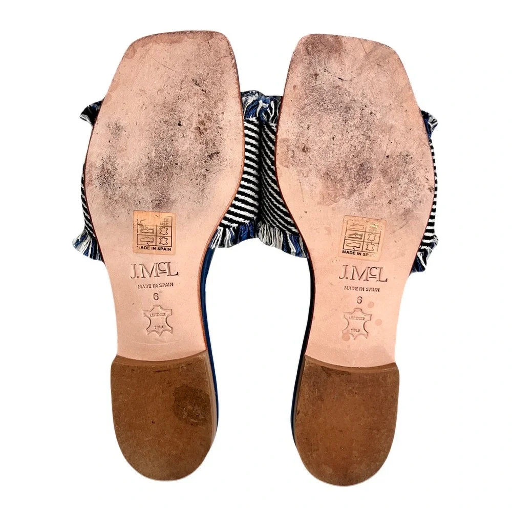 J. McLaughlin Navy Blue ‘Lile’ Raw Edge Denim Sandals, Size 6